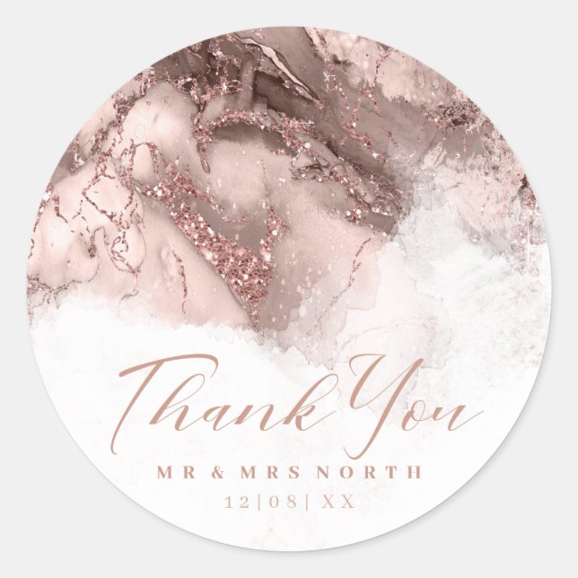 Marmor Glitzer Wedding Rose Gold ID644 Runder Aufkleber (Vorderseite)