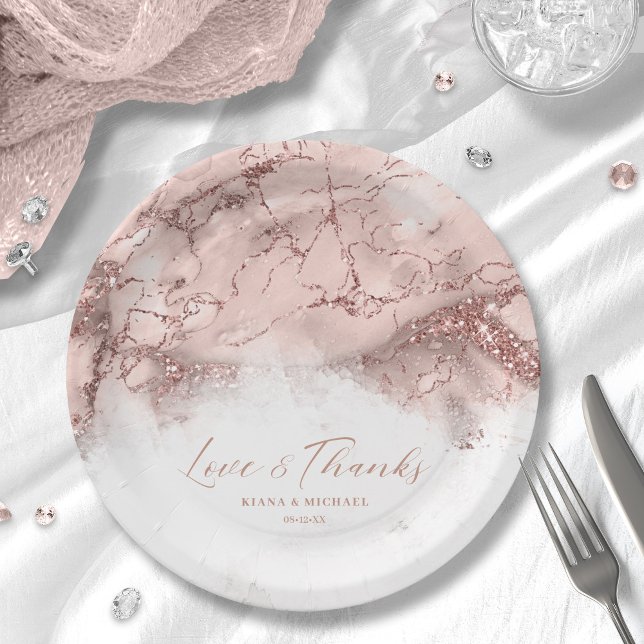 Marmor Glitzer Wedding Rose Gold V1 ID644 Pappteller (Von Creator hochgeladen)