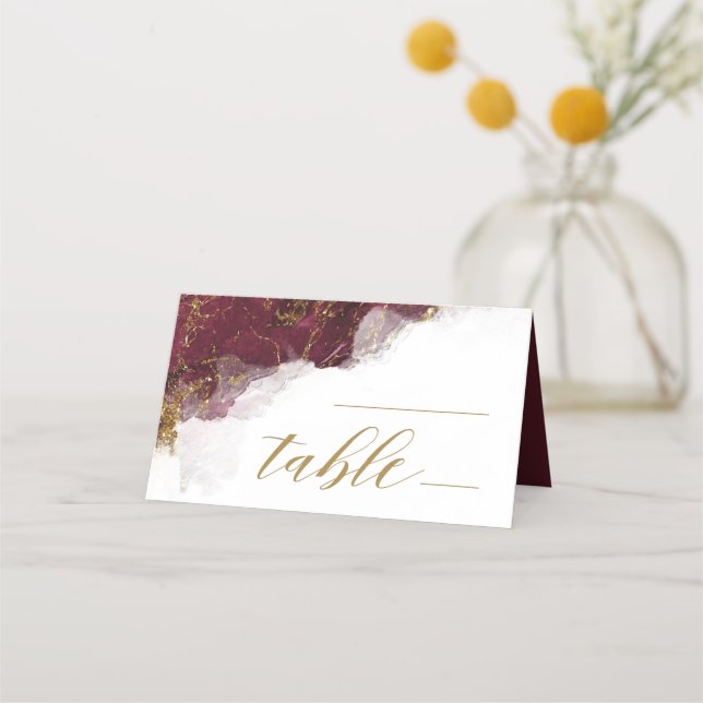 Marmor Glitzer Wedding Table Burgundy Gold ID644 Platzkarte (Vorderseite)