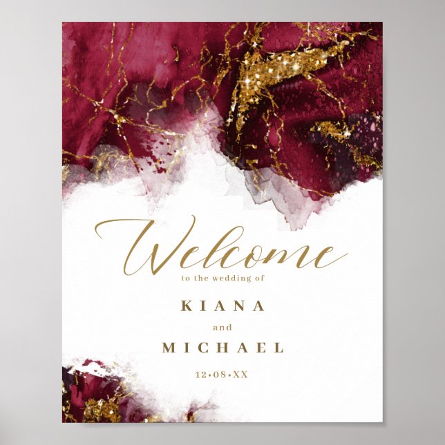 Marmor Glitzer Wedding Welcome Burgundy Gold ID644 Poster (Vorne)