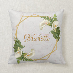 Marmor Gold Calla-Lilien Floral Geometrischer Name Kissen