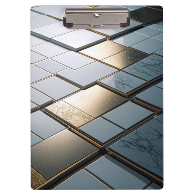 Marmor Gold Fliesen Luxus Geometrie Klemmbrett (Vorderseite)