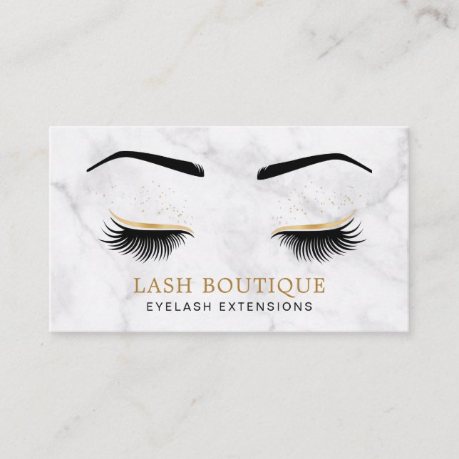 Marmor Gold und Schwarz Lash Brow Beauty Visitenkarte (Vorderseite)