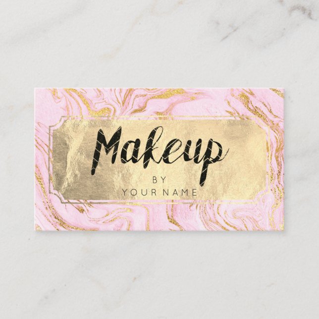 Marmor Golden Foil Blush Makeup Artist Pink Visitenkarte (Vorderseite)
