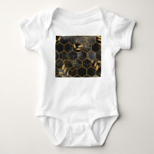 Marmor Hexagon, goldene Blätter Textur. Baby Strampler