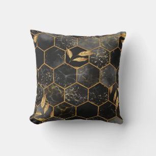 Marmor Hexagon, goldene Blätter Textur. Kissen