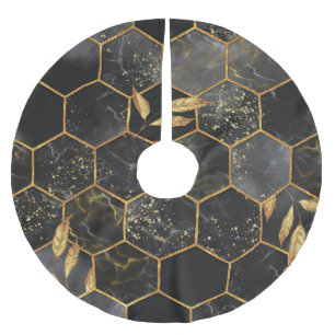 Marmor Hexagon, goldene Blätter Textur. Polyester Weihnachtsbaumdecke