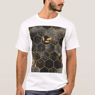Marmor Hexagon, goldene Blätter Textur. T-Shirt