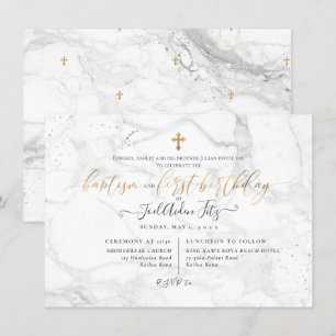 Marmor-Imitate Gold Cross Taufe 1. Geburtstag Einladung