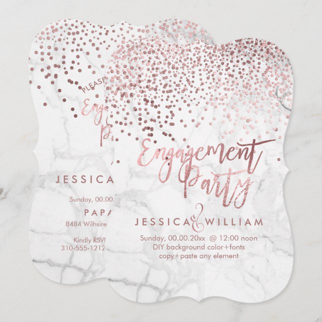 Marmor Imitate Rose Gold Confetti Verlobung Einladung (Vorne/Hinten)