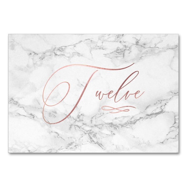 Marmor Imitate Rose Gold Kalligraphie Zwölf Tischnummer (Vorderseite)