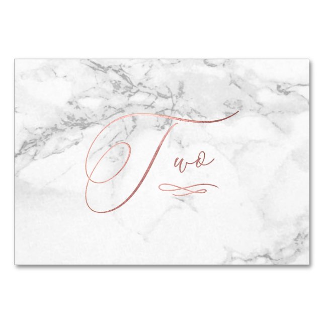 Marmor Imitate Rose Gold Romantische Kalligraphie  Tischnummer (Vorderseite)