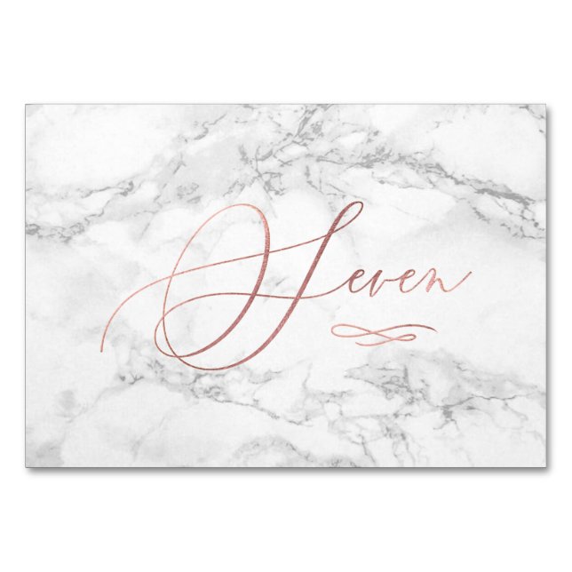 Marmor Imitate Rose Gold Romantische Kalligraphie  Tischnummer (Vorderseite)