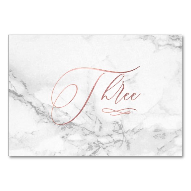 Marmor-Imitate Rose Gold Romantische Kalligraphie  Tischnummer (Vorderseite)
