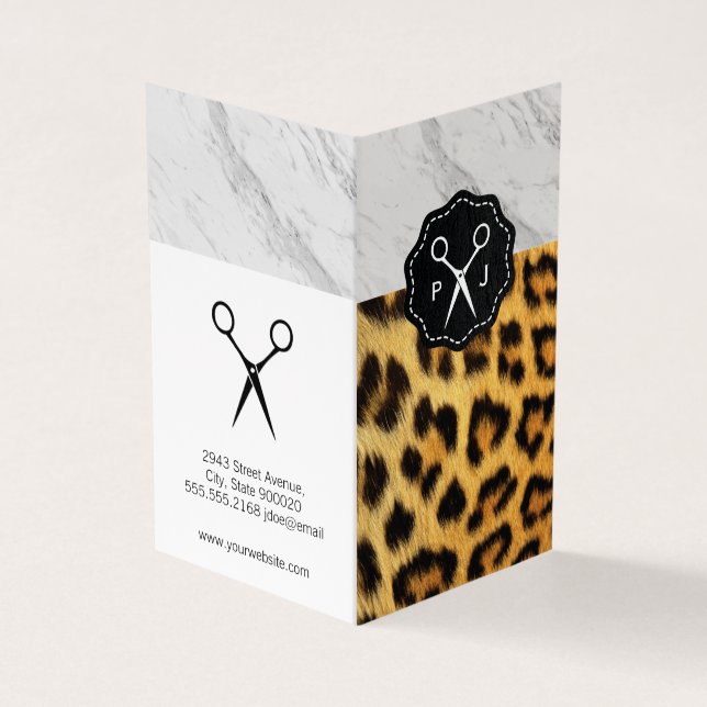 Marmor | Leopard Print Stylist Business Card Visitenkarten (Vorderseite)