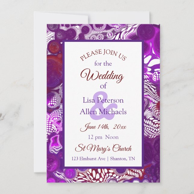 Marmor Lila Burgundy Pour Painting Wedding Einladung (Vorderseite)