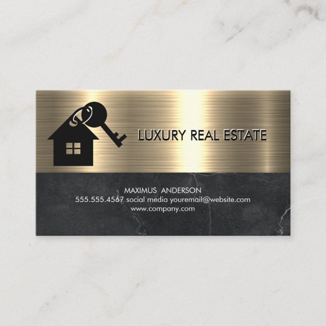 Marmor | Metallisches Gold | Logo "House Keys" Visitenkarte (Vorderseite)