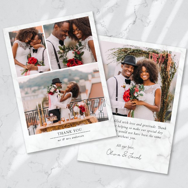 Marmor Minimalistisch 4 Foto Hochzeit Dankeskarte (Von Creator hochgeladen)