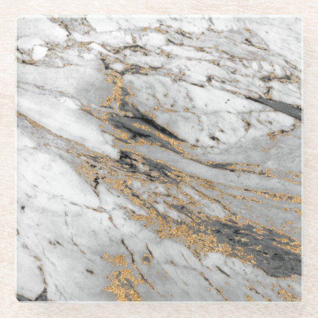 Marmor mit Gold Slab Modern Glasuntersetzer (Vorderseite)