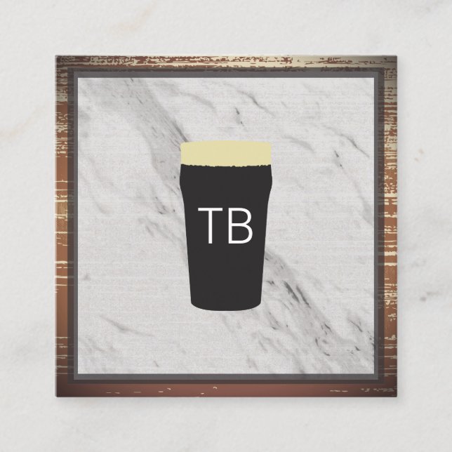 Marmor mit Holzschliff und Monogramm Quadratische Visitenkarte (Vorderseite)