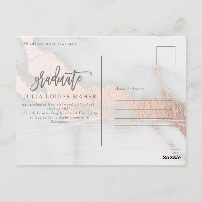 Marmor Modernes Foto Graduate Postkarte (Rückseite)
