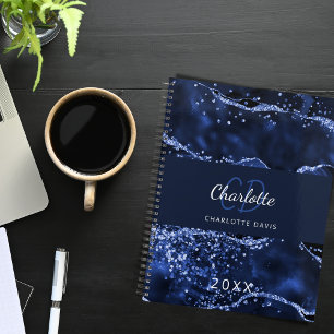 Marmor-Monogramm für Navy-Agate-Glitzer 2023 Planer