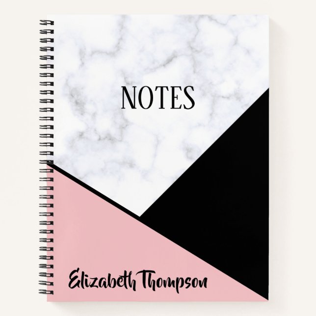 Marmor, rosa und schwarzes Notebook Notizbuch (Vorderseite)