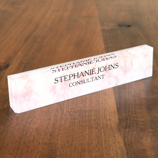 Marmor Rosa weiße Muster Monogramm Name Girly Namensplakette (Seite)