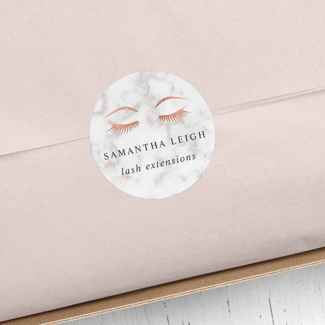 Marmor & Rose Gold Lashes & braun Runder Aufkleber (Von Creator hochgeladen)