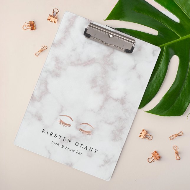 Marmor & Rose Gold Lashes & Brows Beauty Logo Klemmbrett (Von Creator hochgeladen)
