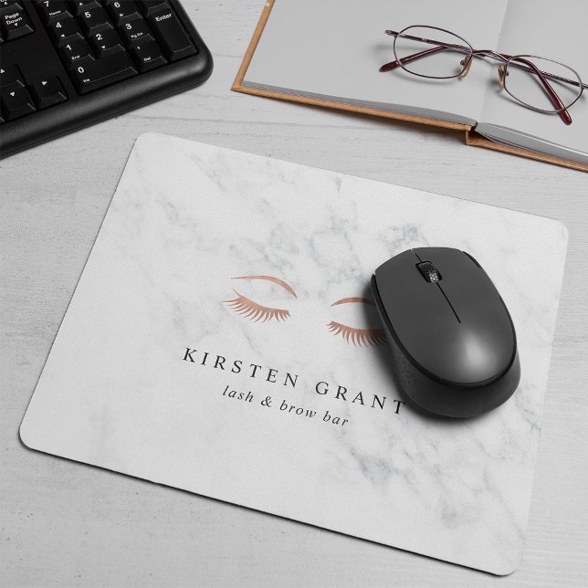 Marmor & Rose Gold Lashes & Brows Beauty Logo Mousepad (Von Creator hochgeladen)