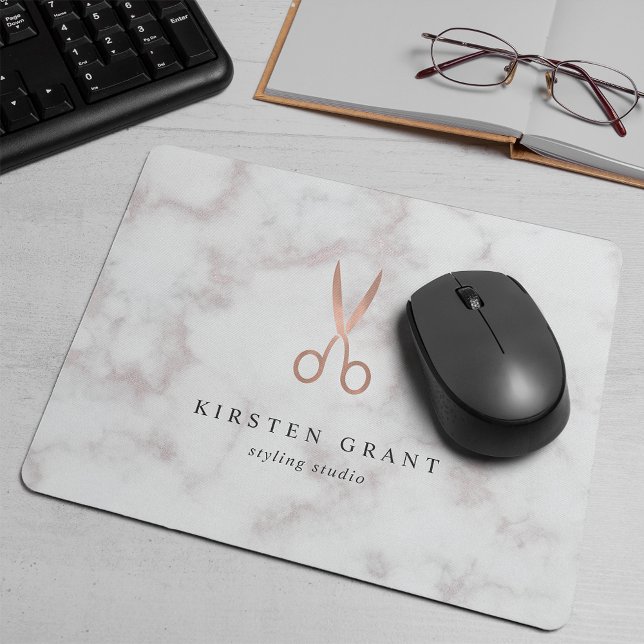 Marmor & Rose Gold Lashes & Brows Beauty Logo Mousepad (Von Creator hochgeladen)