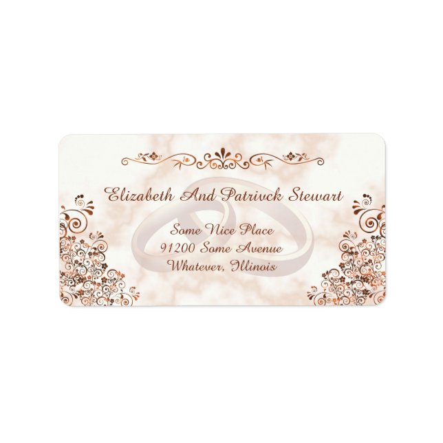 Marmor Rose Gold Rings Eleganter Hochzeitversand Adressaufkleber (Vorne)