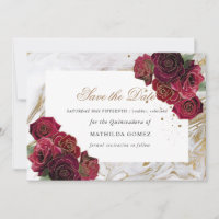 Marmor-Rote Rosen Quinceañera Save the Date