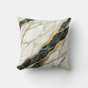 Marmor Schwarz und Weiß + Gold Luxus Kissen