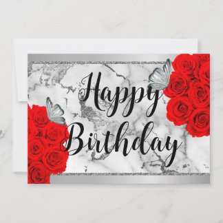 Marmor Silver Rose Butterfly Happy Birthday Einladung