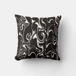 Marmor Swirl Textur - Schwarz und Weiß bis Weiß Kissen