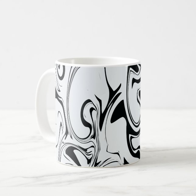 Marmor Swirt Textur - Schwarz und Weiß Kaffeetasse (Vorderseite Links)