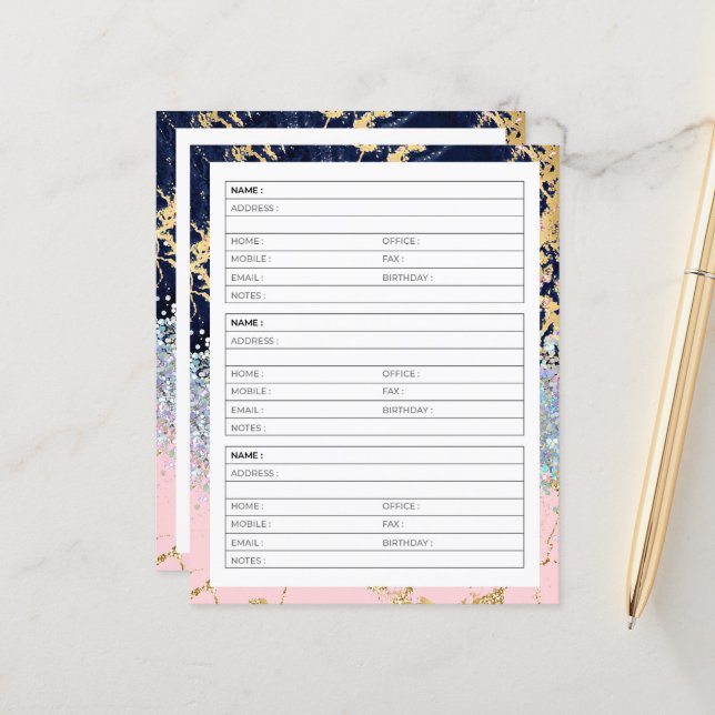 Marmor- und Glitzer-Adressbuchseite (Vorderseite/Rückseite Beispiel)