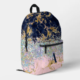 Marmor und Glitzer-Girl-Monogramm Bedruckter Rucksack