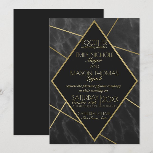 Marmor und Gold Art Deco Geometrisches Schiefer Ho Einladung (Vorne/Hinten)
