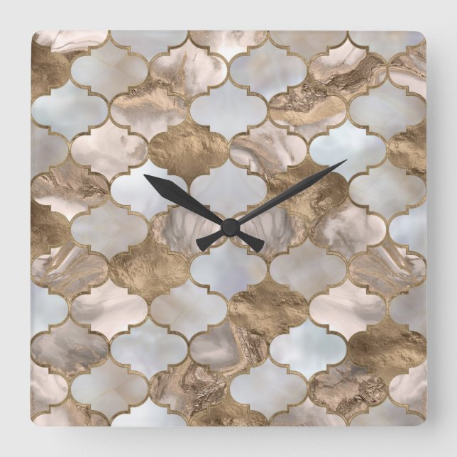 Marmor und Gold aus Marokko Quadratische Wanduhr (Vorderseite)