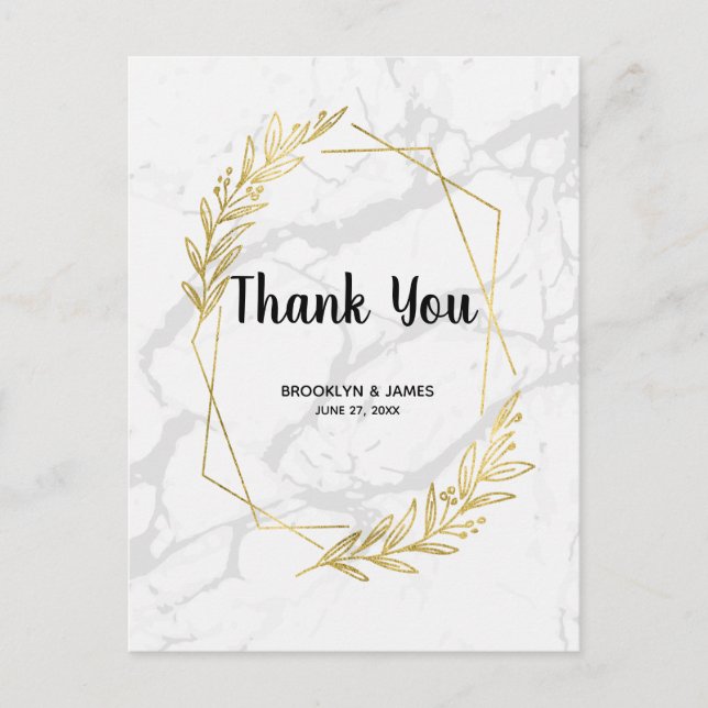 Marmor und Gold-Effekt Hochzeit Vielen Dank Postka Postkarte (Vorderseite)