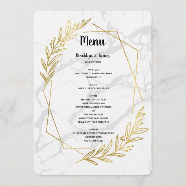 Marmor und Gold-Effekt-Menü Hochzeiten Menükarte (Vorderseite)