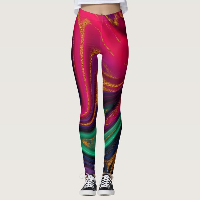 Marmor und Gold-Glitzer Leggings (Vorderseite)