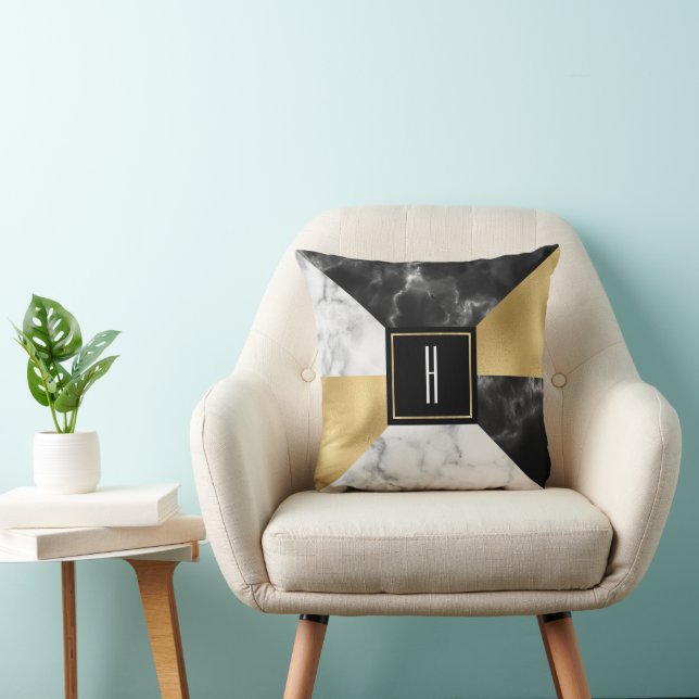Marmor und Gold Moderne Mit Monogramm Kissen (Stuhl )