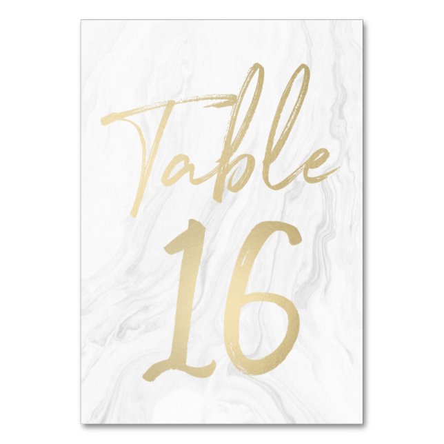 Marmor und Gold-Script | Tischnummer-Karte 16 Tischnummer (Vorderseite)