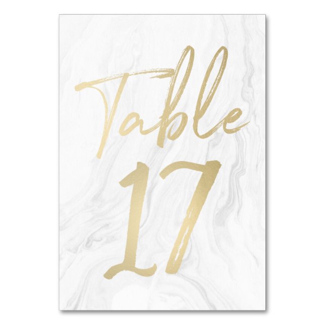 Marmor und Gold-Script | Tischnummer-Karte 17 Tischnummer (Vorderseite)