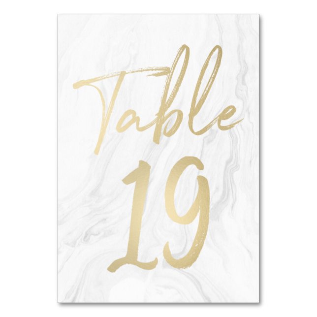 Marmor und Gold-Script | Tischnummer-Karte 19 Tischnummer (Vorderseite)