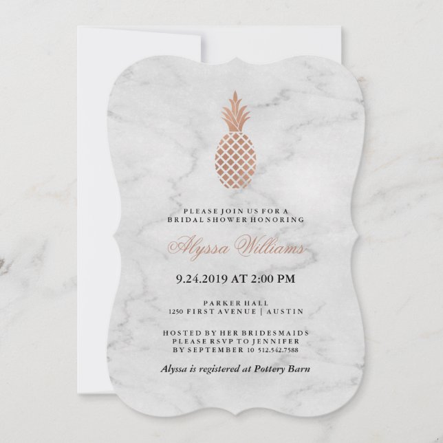 Marmor und Imitate Rose Gold Ananas Brautparty Einladung (Vorderseite)